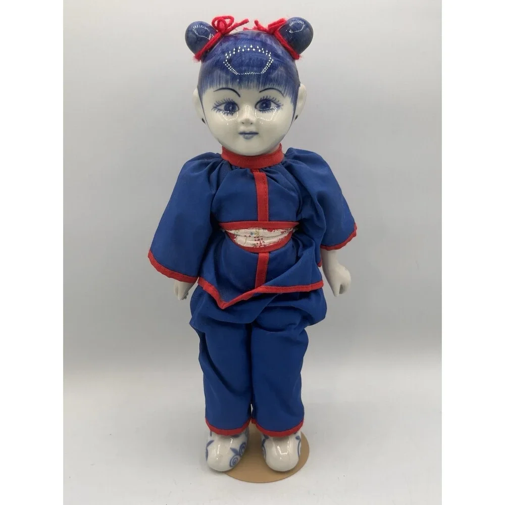 Oriental Porcelain Blue White Red Delft Blue Doll 12
